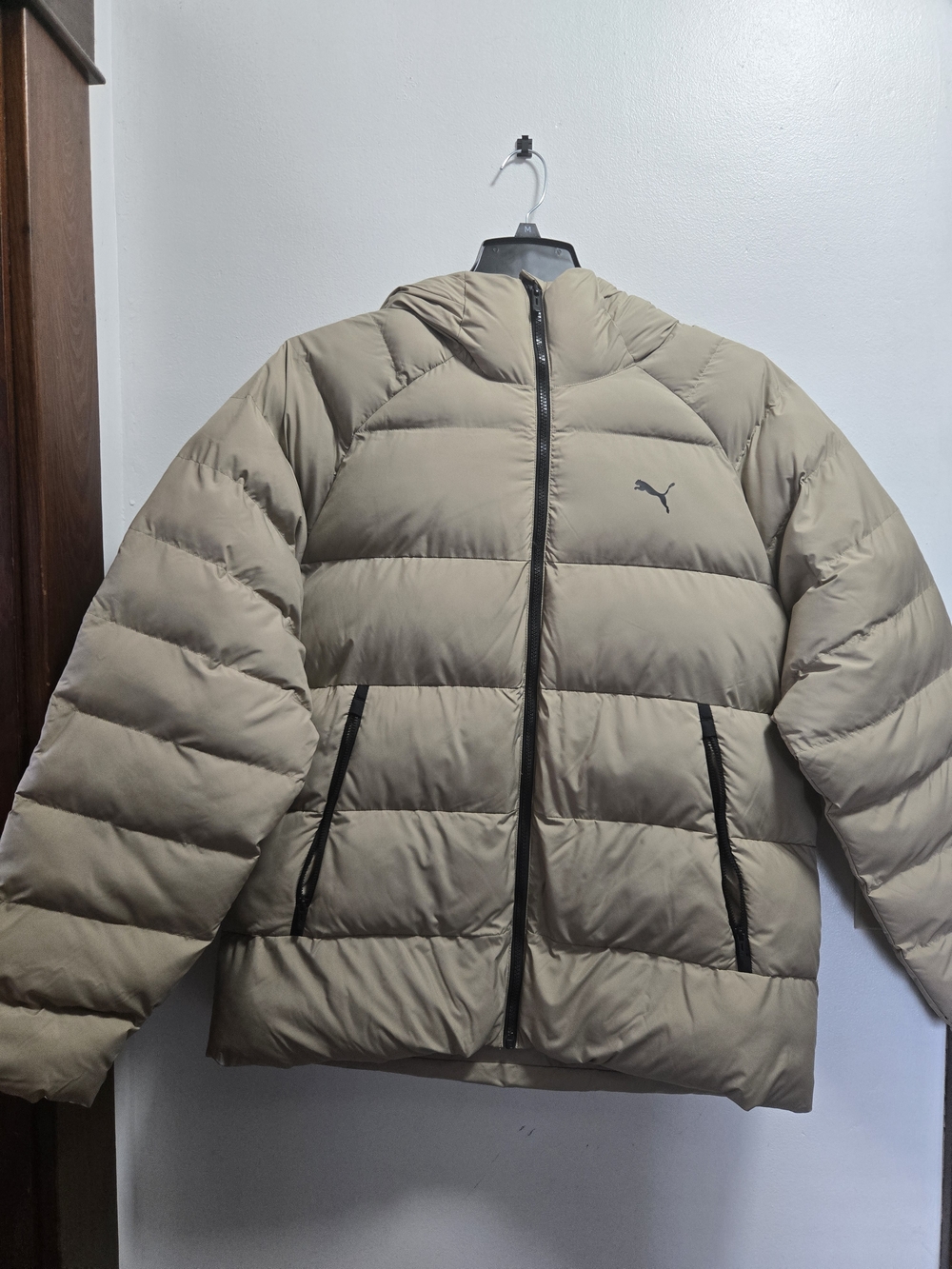 Puma Men's Hooded Puffer Jacket — Tan/Black Trim